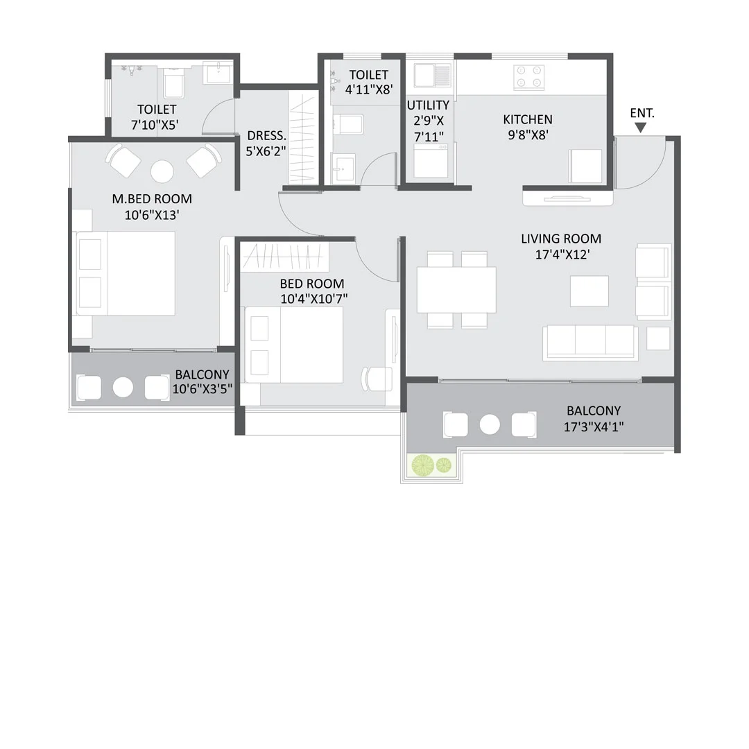 Austin Yana Tathawade 2BHK Floorplan