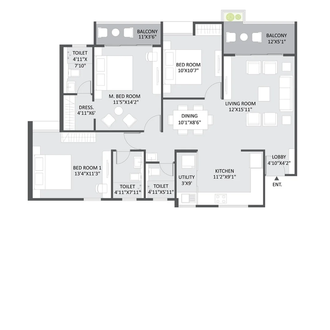 Austin Yana Tathawade 3BHK Floorplan