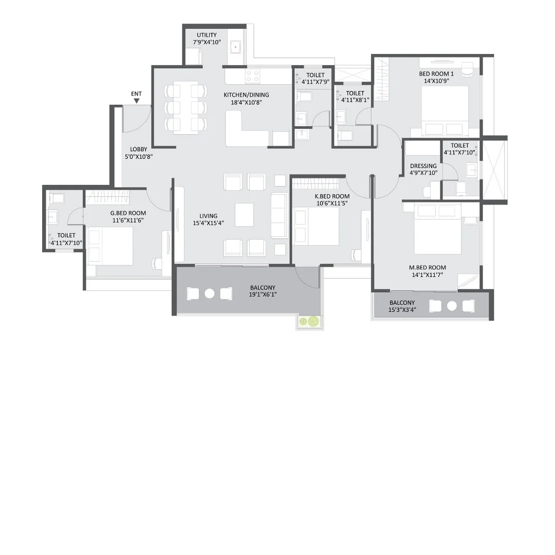 Austin Yana Tathawade 4BHK Floorplan